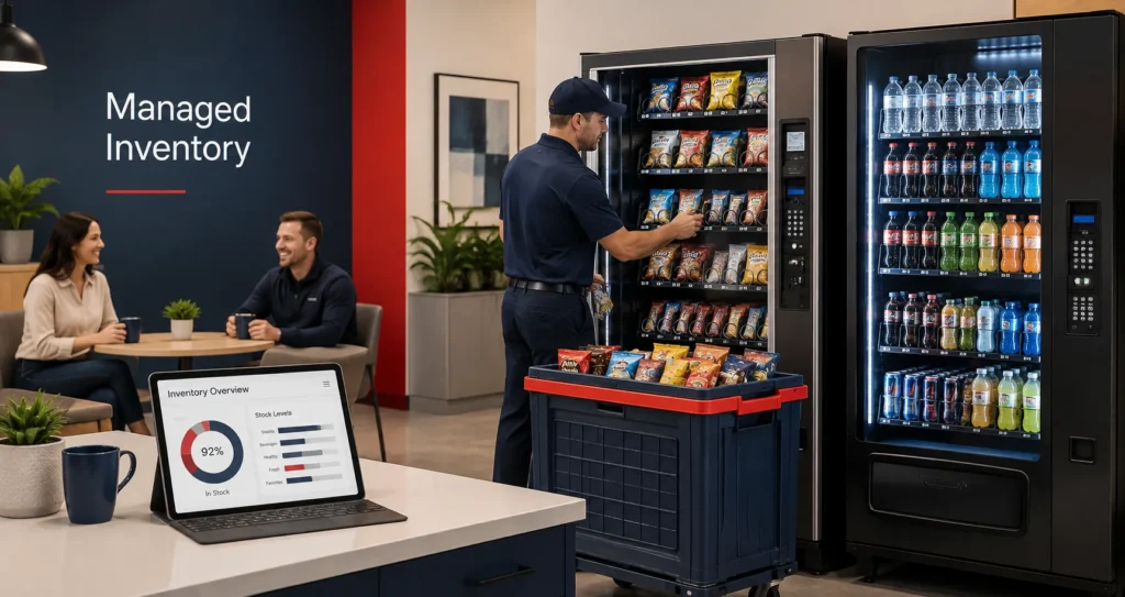 Managed vending inventory management in a modern workplace break room