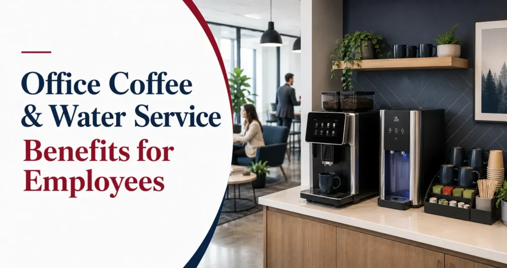 Office coffee and water service setup for employee benefits.